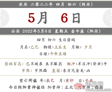 2021年农历四月初六,2022年农历四月初六是几月几号