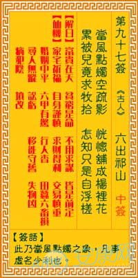 观音灵签97签是什么意思 观音灵签第97签解签(图文),风水命理,事业