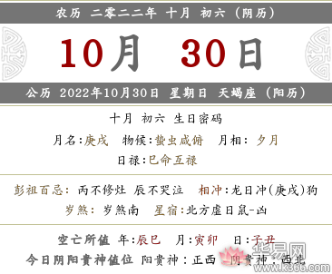 2020年农历十月初六宜,2022年农历十月初六日黄历宜忌查询