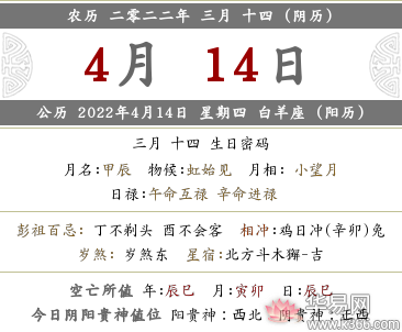 二0二一年农历三月十四,2022年农历三月十四是公历哪天